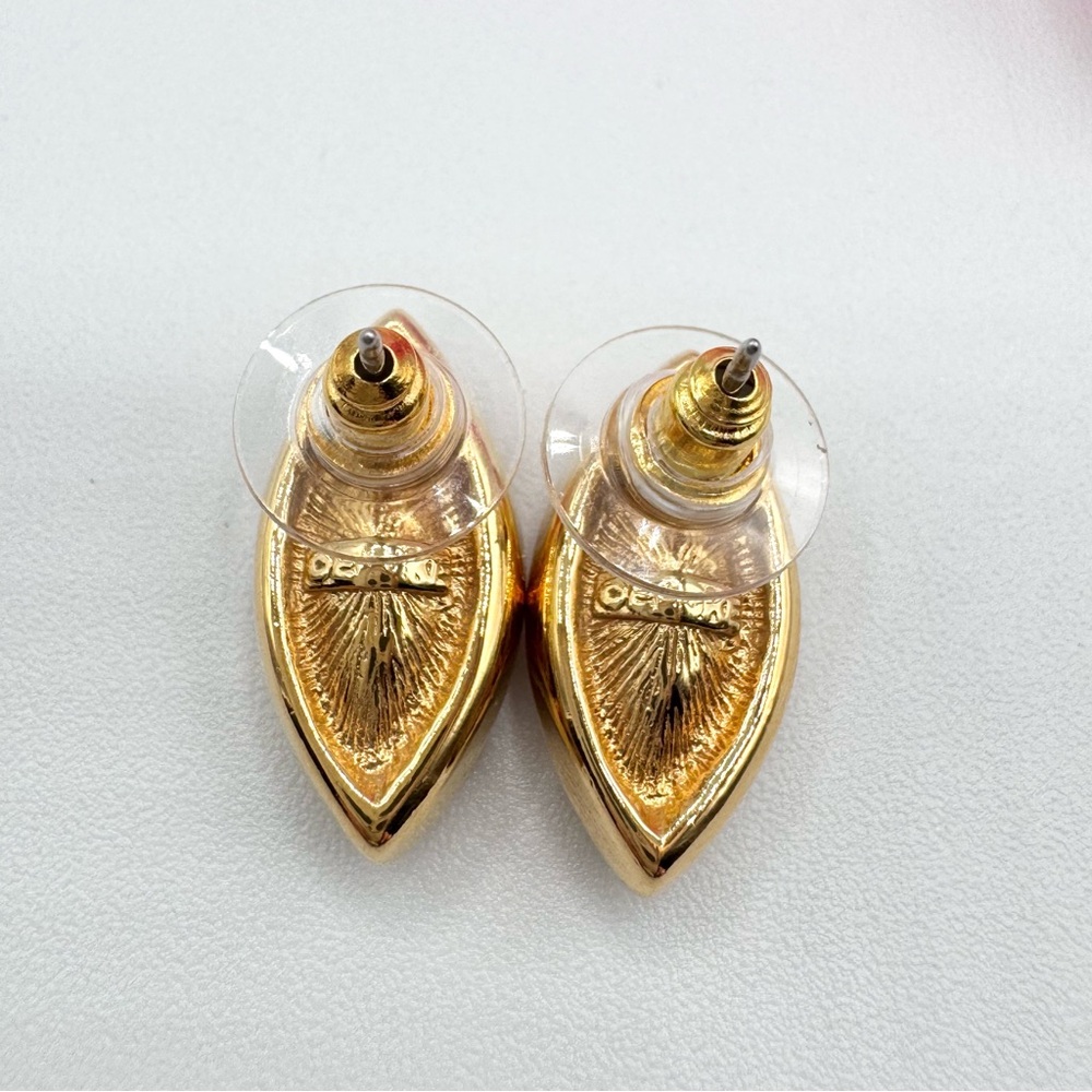 Vintage Red Navette Rhinestone Stud Earrings Gold Tone Bezel Valentine Signed - Picture 7 of 11